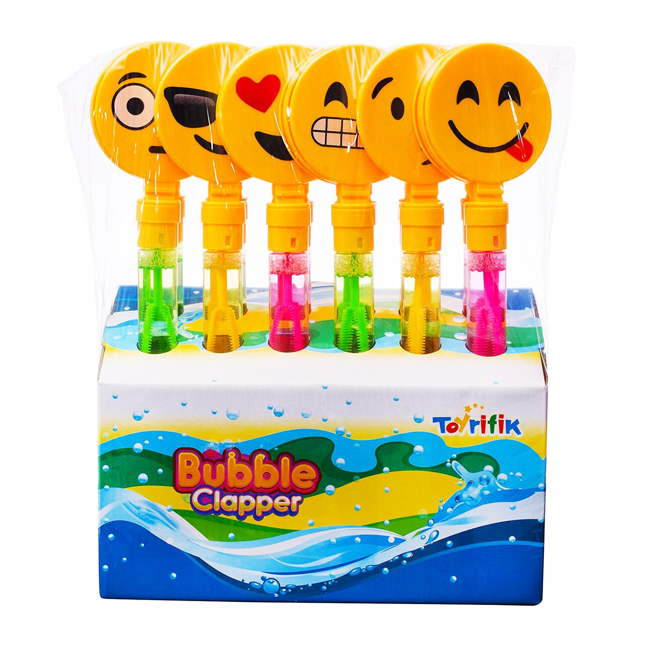 12 Pack Giant Bubble Wands Emoticon Party Favor Toys - Bulk Bubbles Party Favors Clapper Toys For Kids